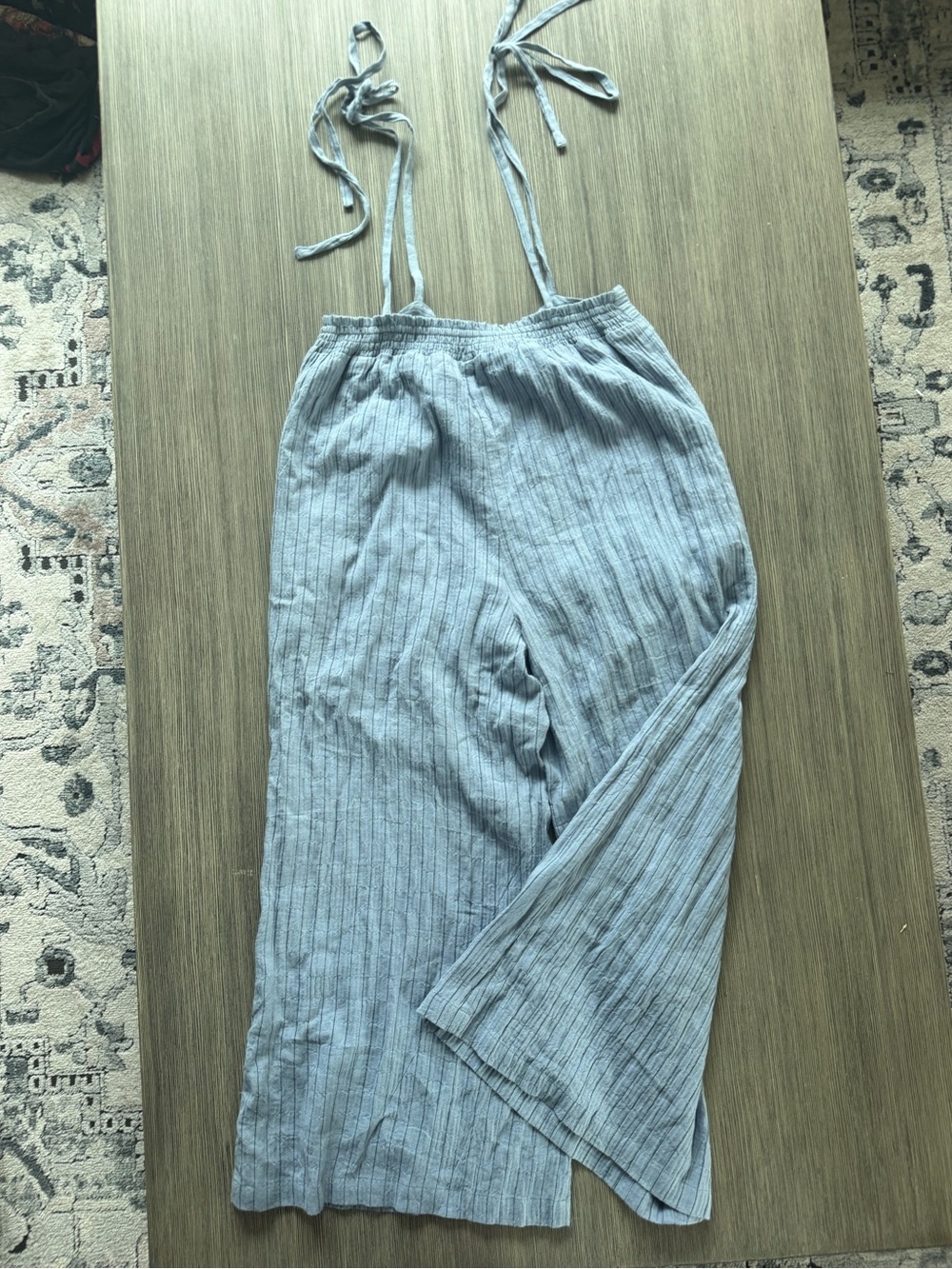 Light Blue Stripped Wide Leg Jumpsuit Pants